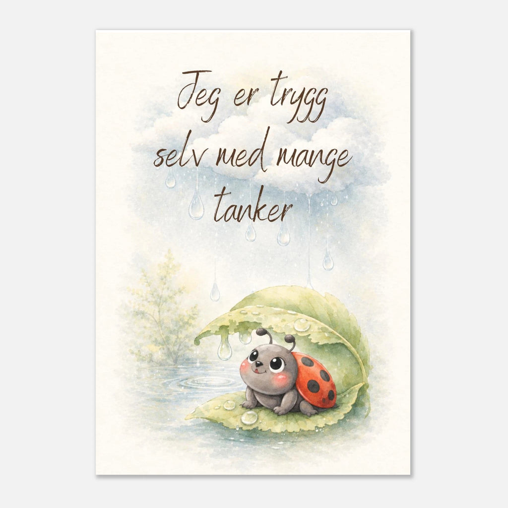 Affirmasjonsplakat for barn med ADHD om trygghet og mange tanker