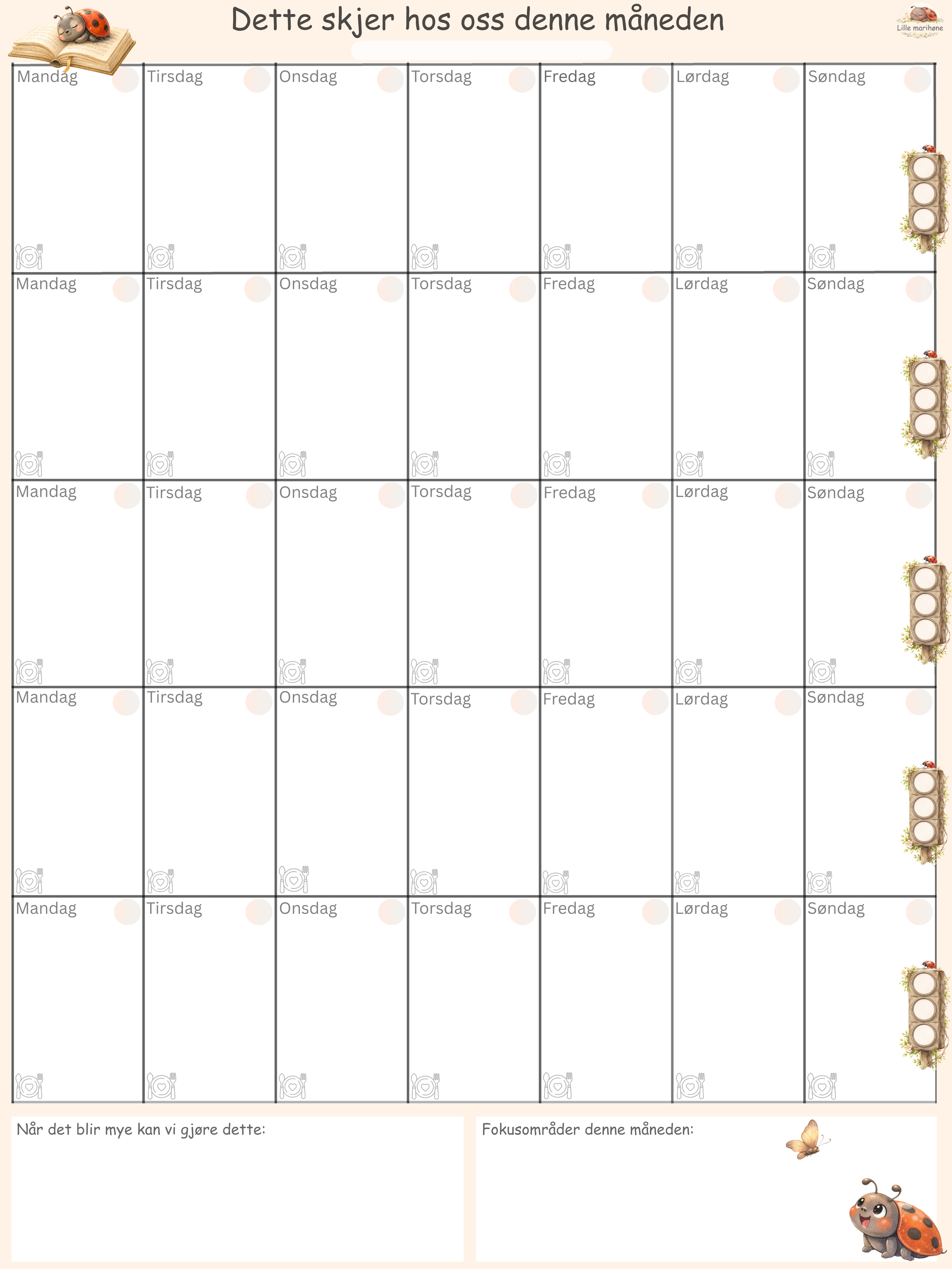 Månedskalender for ADHD familier med trafikklys og familieplanlegger