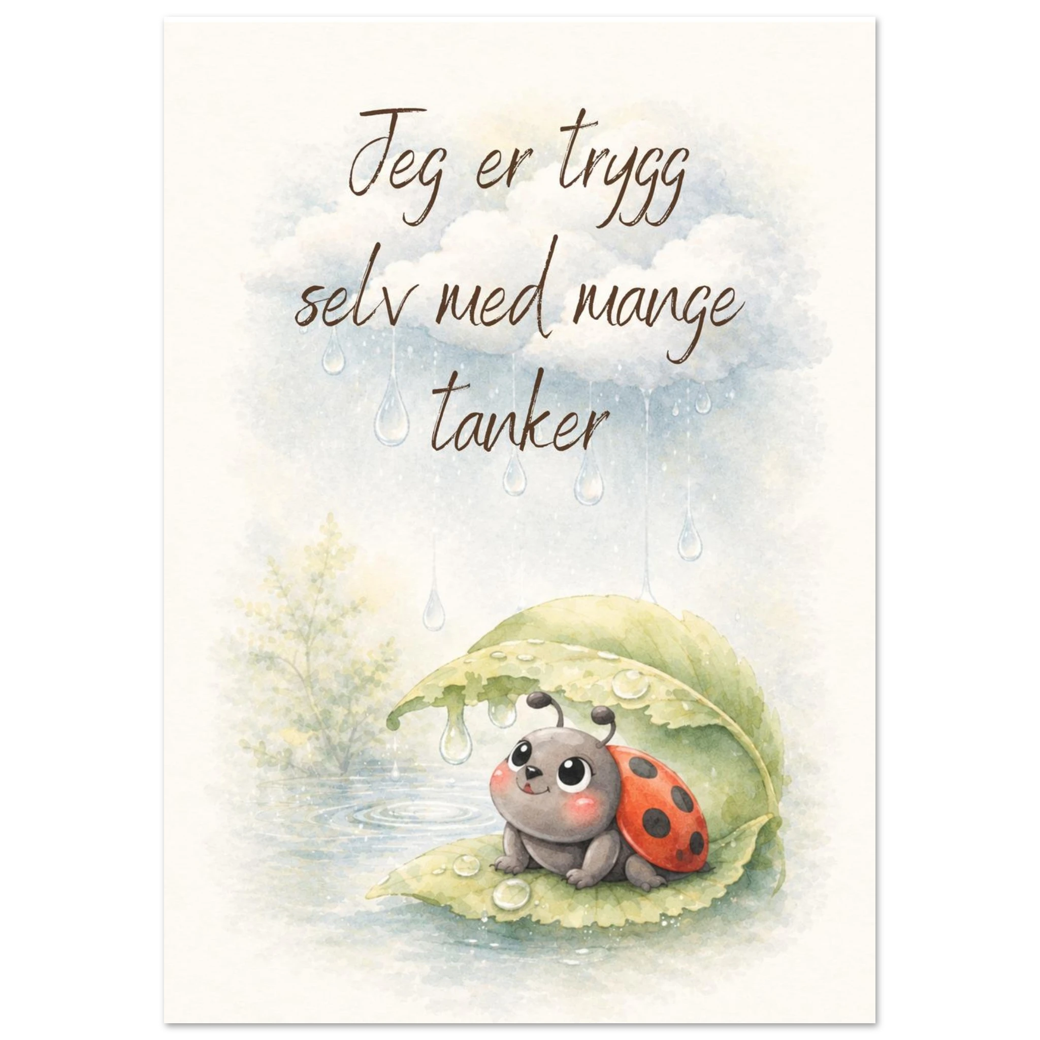 Jeg er trygg selv med mange tanker ADHD affirmasjonsplakat for barn A4