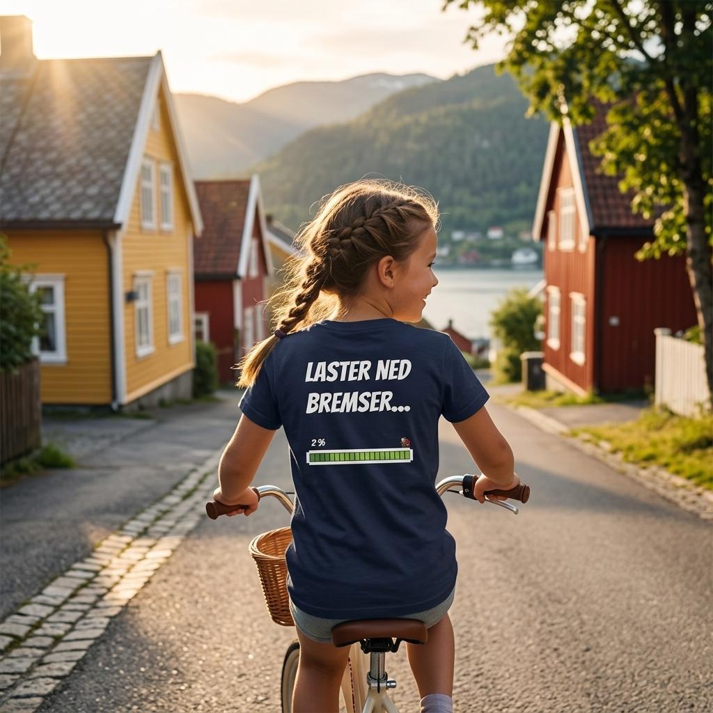 Hvit barne T skjorte med terrengsykkelmotiv og marihøne